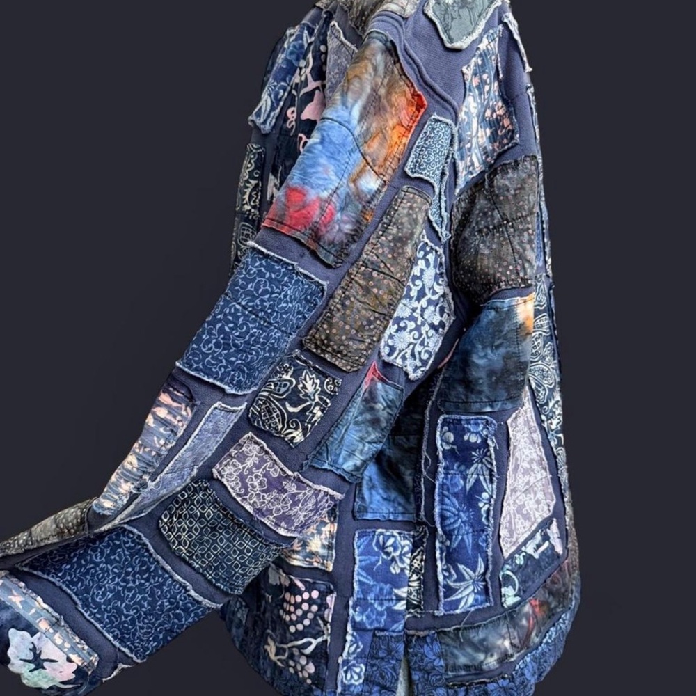 Blue Patchwork Bomber Jacket - image 3